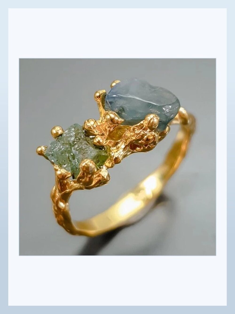 RING Blue Sapphire Rough 925 Size 7